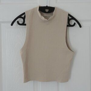 Abercrombie & Fitch Sleeveless Ribbed Mockneck Top Cream